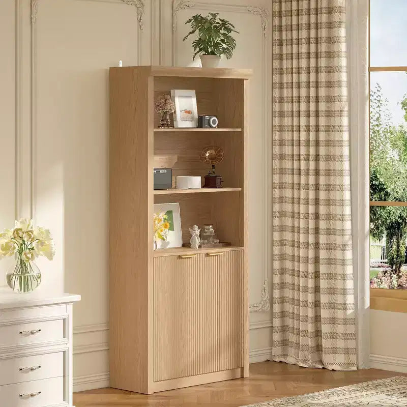 Bibliothèque haute à 5 étagères avec portes et tiroir de 80 cm de large, étagère autoportante moderne, meuble de rangement réglable pour bureau ou salon