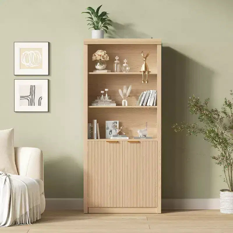 Bibliothèque haute à 5 étagères avec portes et tiroir de 80 cm de large, étagère autoportante moderne, meuble de rangement réglable pour bureau ou salon