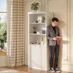 Bibliothèque haute à 5 étagères avec portes et tiroir de 80 cm de large, étagère autoportante moderne, meuble de rangement réglable pour bureau ou salon