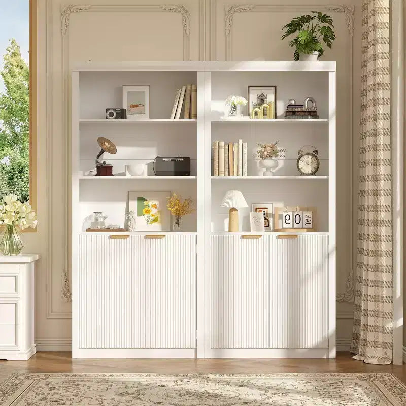 Bibliothèque haute à 5 étagères avec portes et tiroir de 80 cm de large, étagère autoportante moderne, meuble de rangement réglable pour bureau ou salon