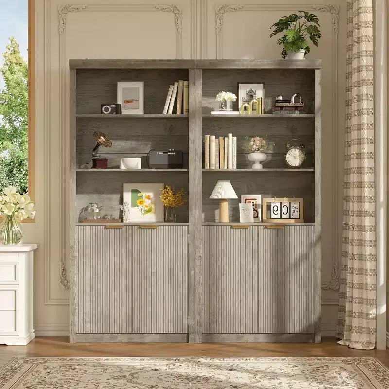 Bibliothèque haute à 5 étagères avec portes et tiroir de 80 cm de large, étagère autoportante moderne, meuble de rangement réglable pour bureau ou salon