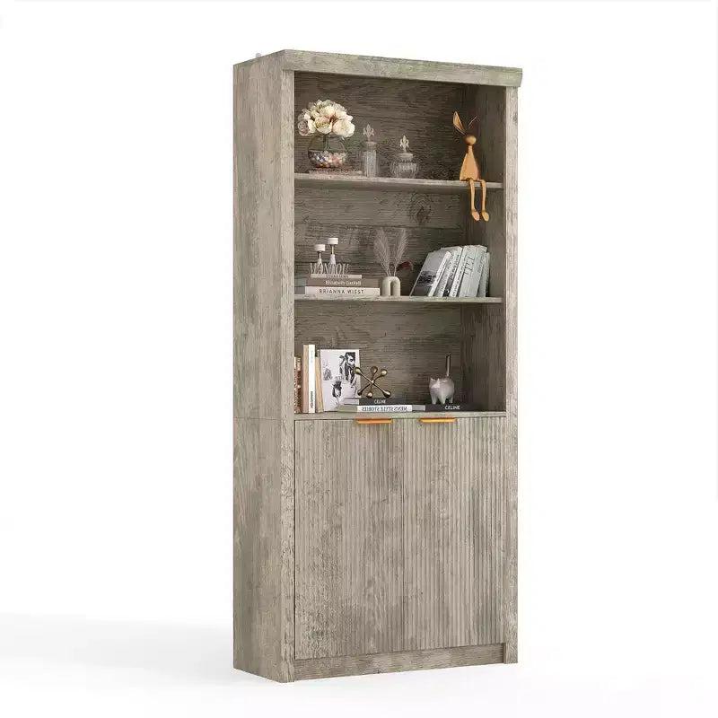 Bibliothèque haute à 5 étagères avec portes et tiroir de 80 cm de large, étagère autoportante moderne, meuble de rangement réglable pour bureau ou salon