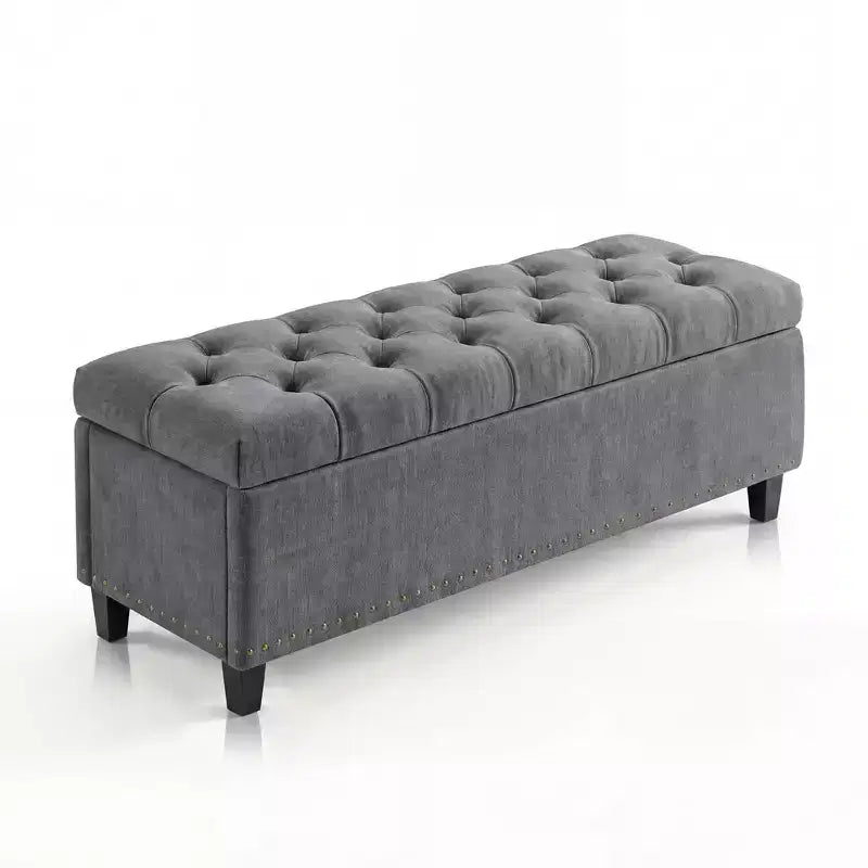 50.8 Storage Ottoman Bench, Tufted Upholstered End of Bed Storage Bench, Flip Top Entryway Bench with Safety Slow-Close Hinge for Living Room
