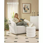 Vanity Stool, Round Ottoman with Storage, Upholstered, Removable Lid, Easy Assembly, 16.9 x 16.9 x 18.5 Inches, Teddy Fleece, White