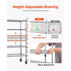 5-Tier Rolling Bin Storage Rack, 16 Organizer Bins, Bin Rack Storage Steel Wire Shelving System with Wheels, Mobile Tool Organizer,Silver+White