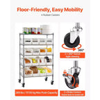 5-Tier Rolling Bin Storage Rack, 16 Organizer Bins, Bin Rack Storage Steel Wire Shelving System with Wheels, Mobile Tool Organizer,Silver+White
