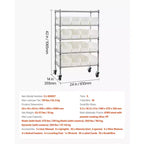 5-Tier Rolling Bin Storage Rack, 16 Organizer Bins, Bin Rack Storage Steel Wire Shelving System with Wheels, Mobile Tool Organizer,Silver+White