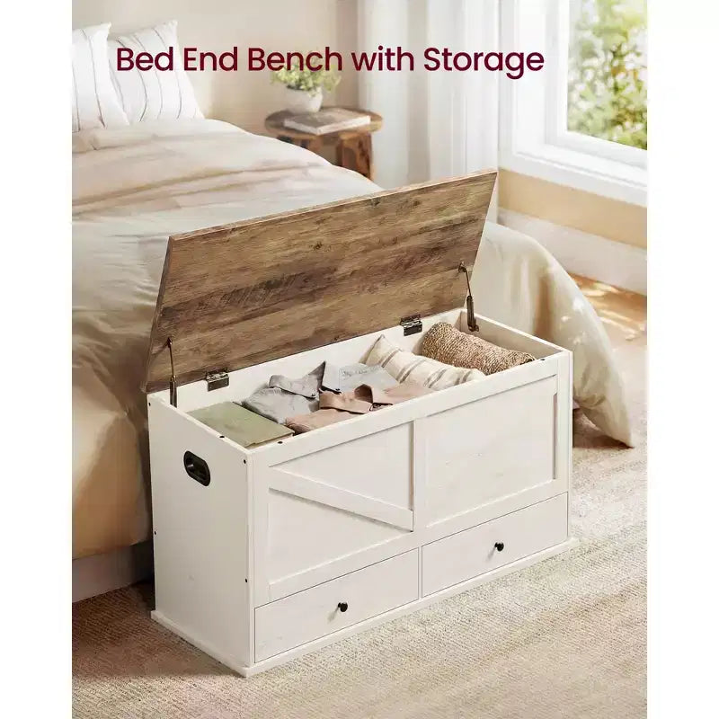Coffre de rangement, Banc de rangement avec 2 tiroirs en tissu, Style Ferme, 40 x 100 x 50,5 cm