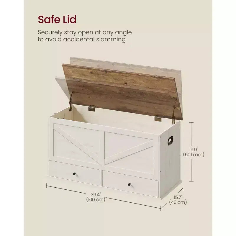 Coffre de rangement, Banc de rangement avec 2 tiroirs en tissu, Style Ferme, 40 x 100 x 50,5 cm
