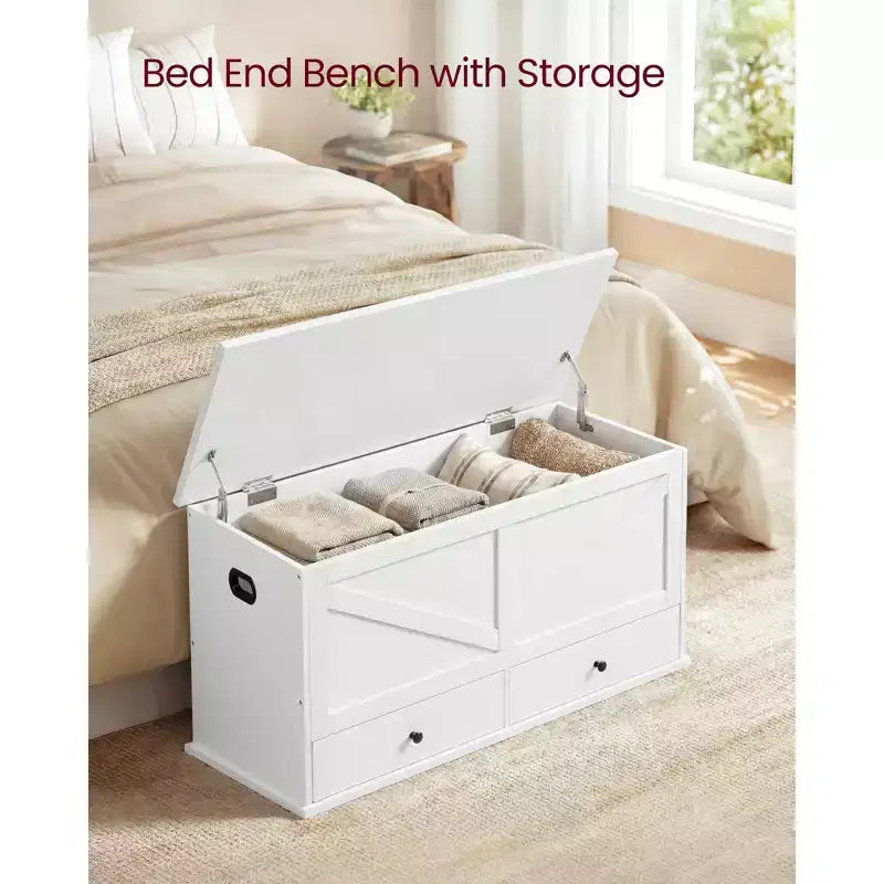 Coffre de rangement, Banc de rangement avec 2 tiroirs en tissu, Style Ferme, 40 x 100 x 50,5 cm