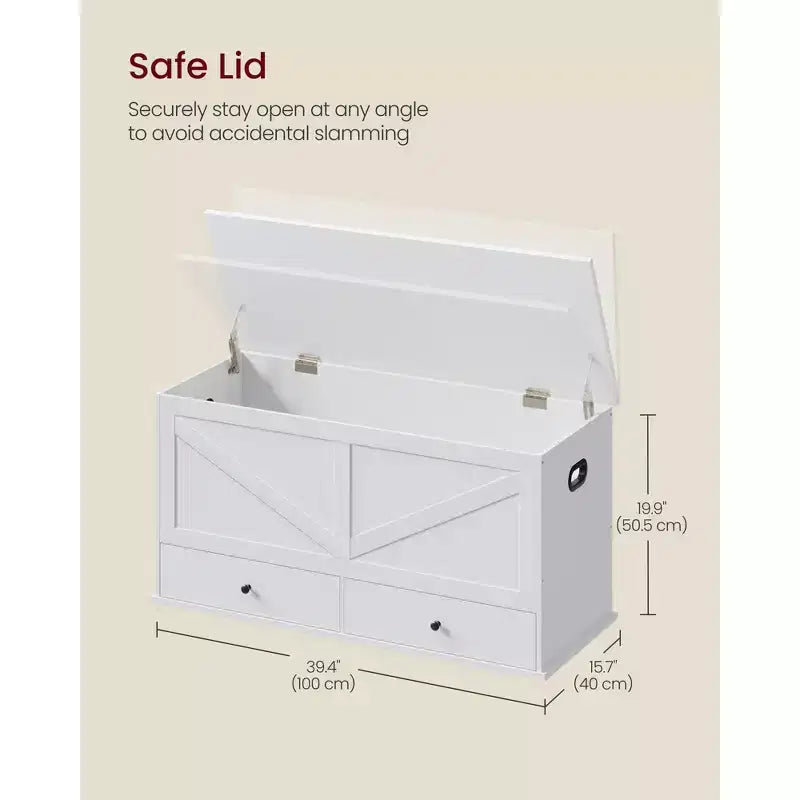 Coffre de rangement, Banc de rangement avec 2 tiroirs en tissu, Style Ferme, 40 x 100 x 50,5 cm