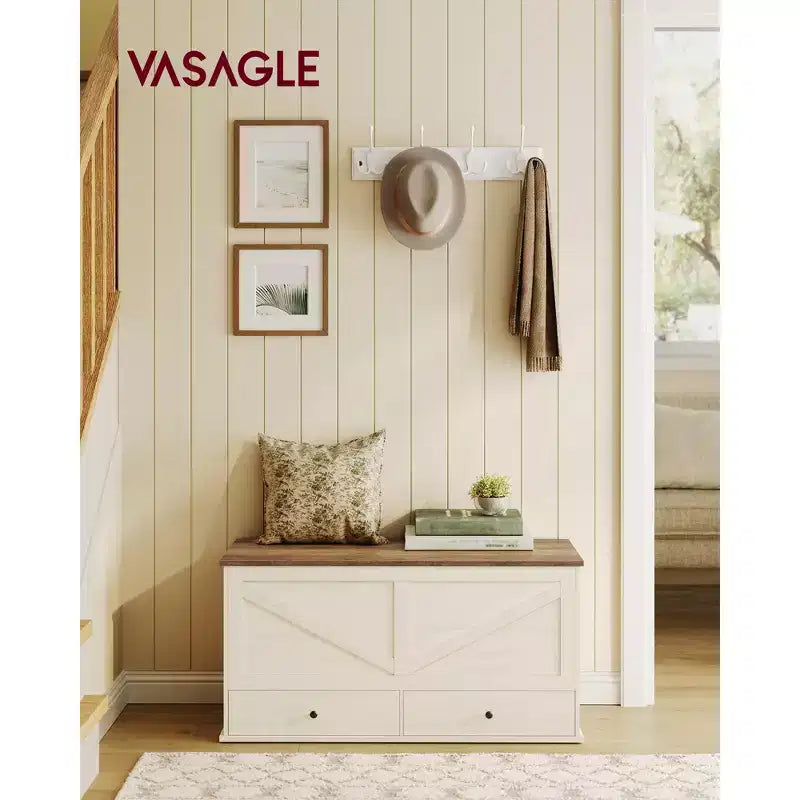 Coffre de rangement, Banc de rangement avec 2 tiroirs en tissu, Style Ferme, 40 x 100 x 50,5 cm