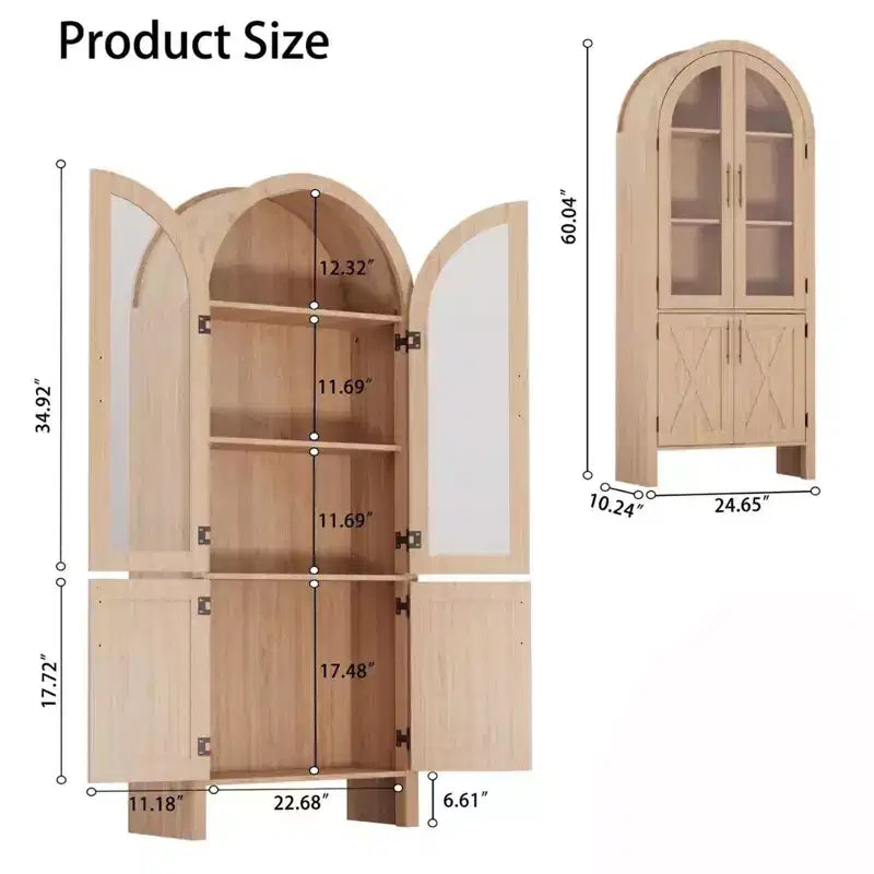60 Tall Wood Arched Kitchen Pantry, Storage Cabinet with 4 Large Drawers & Adjustable Shelf, Multi-Use Cupboard for Entryway, Kitchen, Living Room