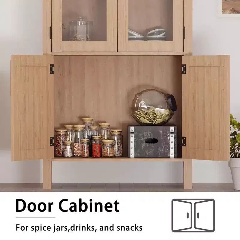 60 Tall Wood Arched Kitchen Pantry, Storage Cabinet with 4 Large Drawers & Adjustable Shelf, Multi-Use Cupboard for Entryway, Kitchen, Living Room