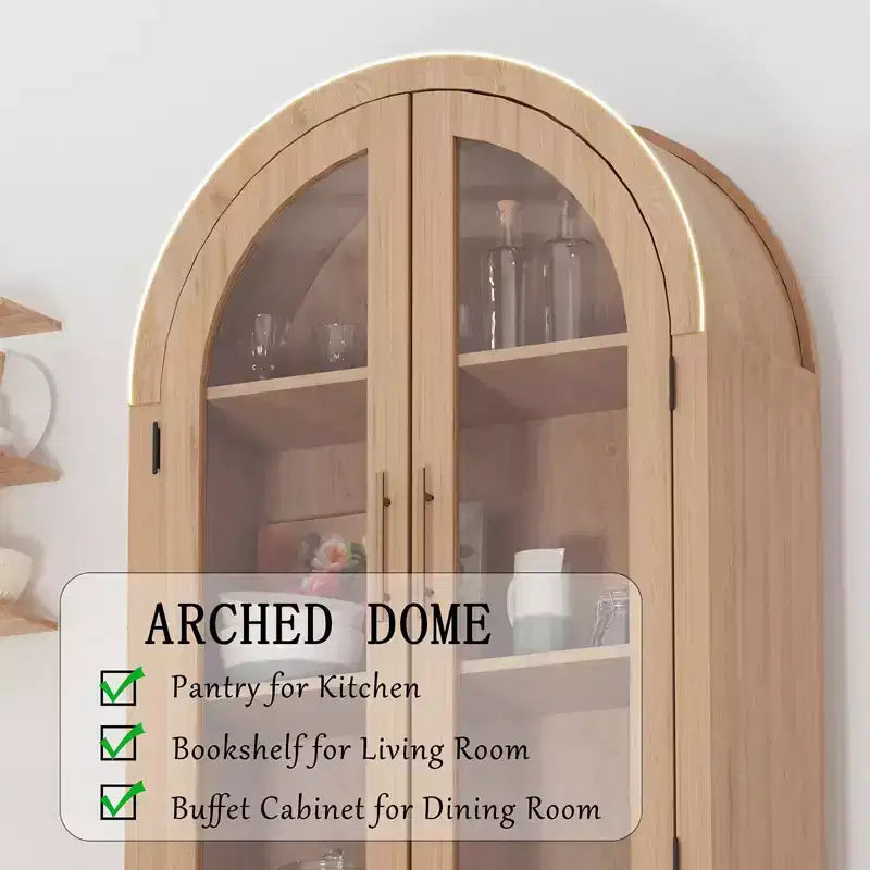 60 Tall Wood Arched Kitchen Pantry, Storage Cabinet with 4 Large Drawers & Adjustable Shelf, Multi-Use Cupboard for Entryway, Kitchen, Living Room