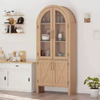 60 Tall Wood Arched Kitchen Pantry, Storage Cabinet with 4 Large Drawers & Adjustable Shelf, Multi-Use Cupboard for Entryway, Kitchen, Living Room
