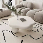 35-inch petal-shaped modern minimalist coffee table with spherical legs, space-saving living room table ideal for small apartments, cream white