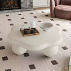 35-inch petal-shaped modern minimalist coffee table with spherical legs, space-saving living room table ideal for small apartments, cream white