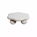 35-inch petal-shaped modern minimalist coffee table with spherical legs, space-saving living room table ideal for small apartments, cream white