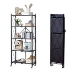 5-Tier Foldable Storage Shelves with Wheels, Heavy Duty Metal Rolling Shelving Unit for Kitchen, Garage & Pantry,No Assembly