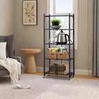 5-Tier Foldable Storage Shelves with Wheels, Heavy Duty Metal Rolling Shelving Unit for Kitchen, Garage & Pantry,No Assembly