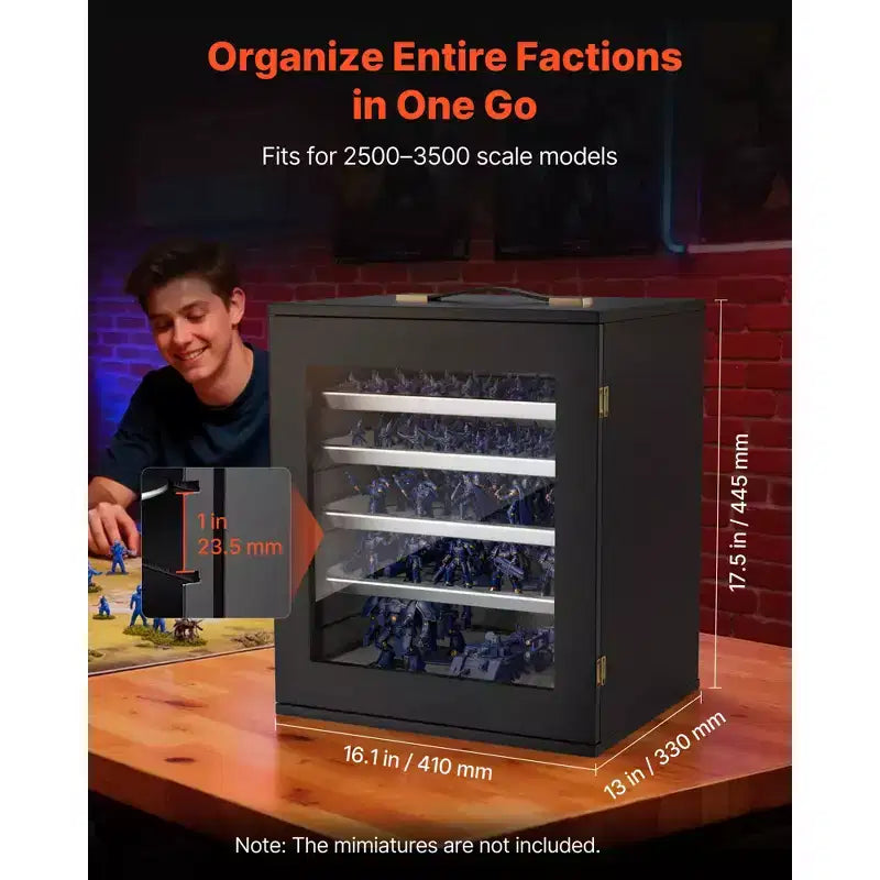 Vitrine de rangement pour figurines, compatible avec les modèles à l'échelle 1:2500-1:3500, présentoir en bois pour figurines avec 5 plateaux et 13 emplacements (figurines non incluses), Noir