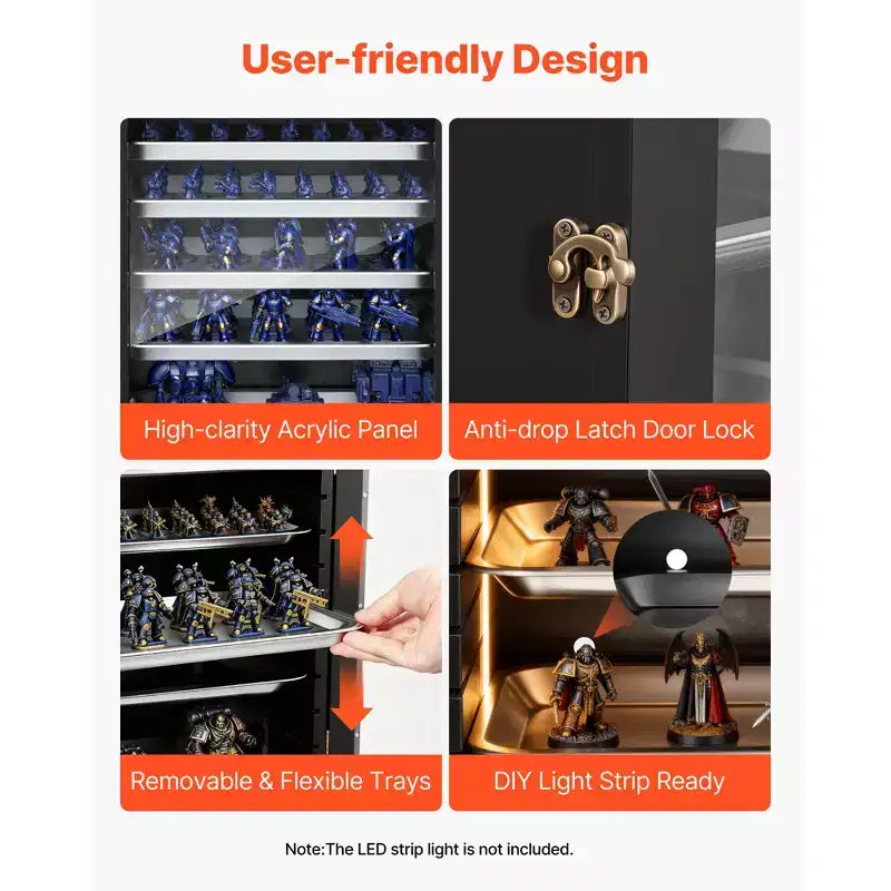 Vitrine de rangement pour figurines, compatible avec les modèles à l'échelle 1:2500-1:3500, présentoir en bois pour figurines avec 5 plateaux et 13 emplacements (figurines non incluses), Noir