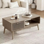 Table basse de ferme avec rangement, 100 cm rustique cannelée avec tiroir et étagère ouverte pour salon