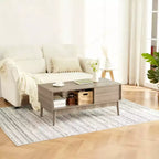 Table basse de ferme avec rangement, 100 cm rustique cannelée avec tiroir et étagère ouverte pour salon