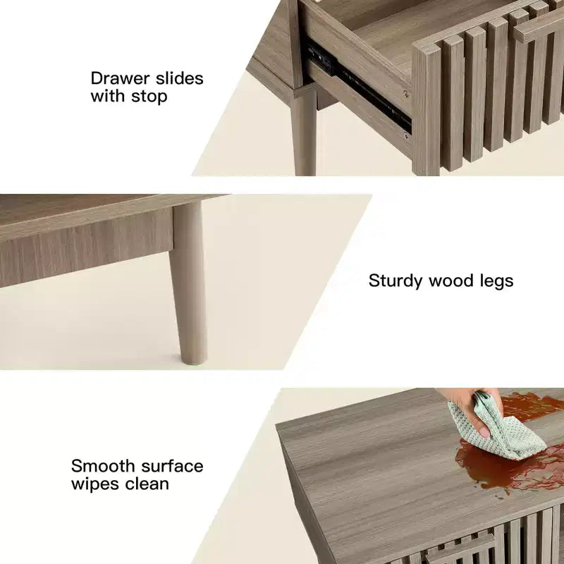Farmhouse Coffee Table with Storage, 39.4 Rustic Fluted Accent Table with Drawer & Open Shelf for Living Room