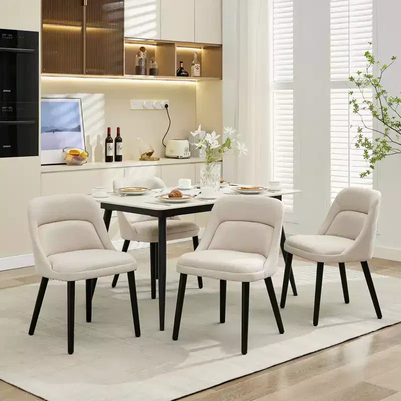 Upholstered Dining Chairs 2pcs, Mid-Century Accent, Padded Linen Fabric, Sturdy Wood Legs,for Kitchen, Dining Room, Living Room, Restaurant, Beige