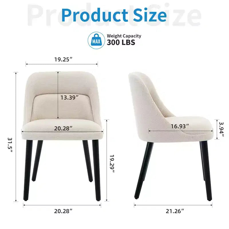 Upholstered Dining Chairs 2pcs, Mid-Century Accent, Padded Linen Fabric, Sturdy Wood Legs,for Kitchen, Dining Room, Living Room, Restaurant, Beige