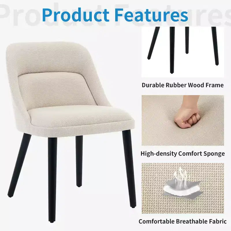 Upholstered Dining Chairs 2pcs, Mid-Century Accent, Padded Linen Fabric, Sturdy Wood Legs,for Kitchen, Dining Room, Living Room, Restaurant, Beige