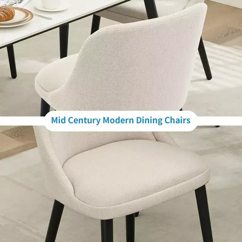 Upholstered Dining Chairs 2pcs, Mid-Century Accent, Padded Linen Fabric, Sturdy Wood Legs,for Kitchen, Dining Room, Living Room, Restaurant, Beige