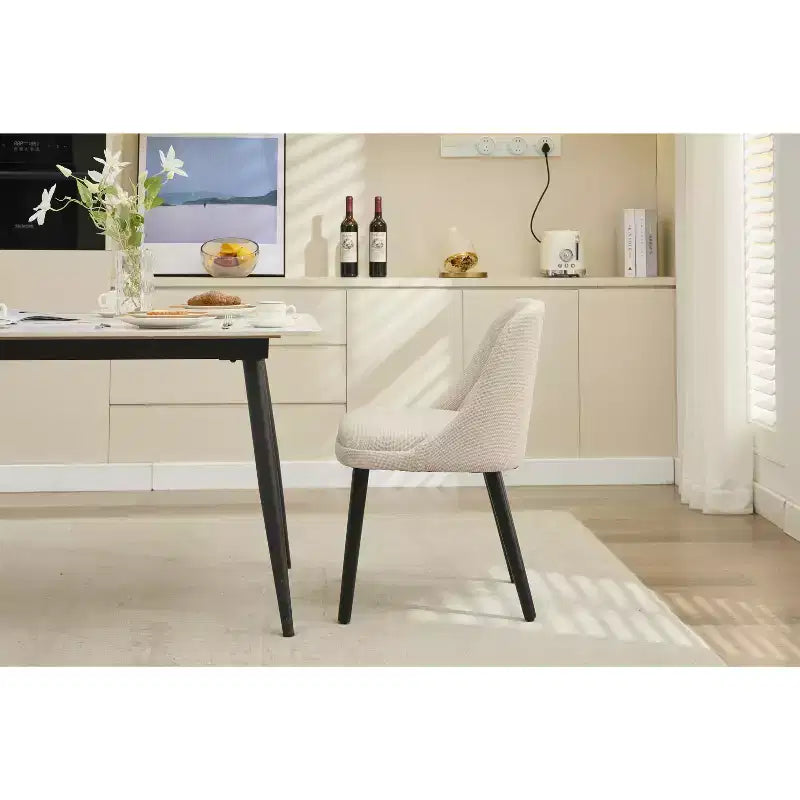 Upholstered Dining Chairs 2pcs, Mid-Century Accent, Padded Linen Fabric, Sturdy Wood Legs,for Kitchen, Dining Room, Living Room, Restaurant, Beige