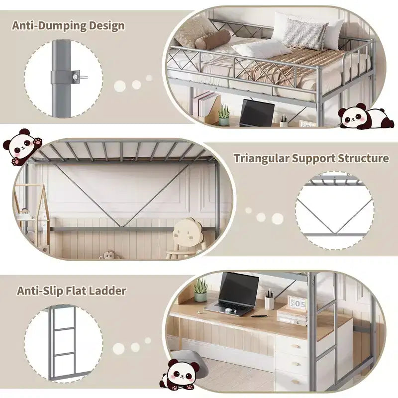 Twin Over Twin Bunk Bed, Full-Surround Guardrail, Heavy Duty All-Metal Frame, Space-Saving Under-Bed Design, 30-Min Assembly, No Box Spring Needed