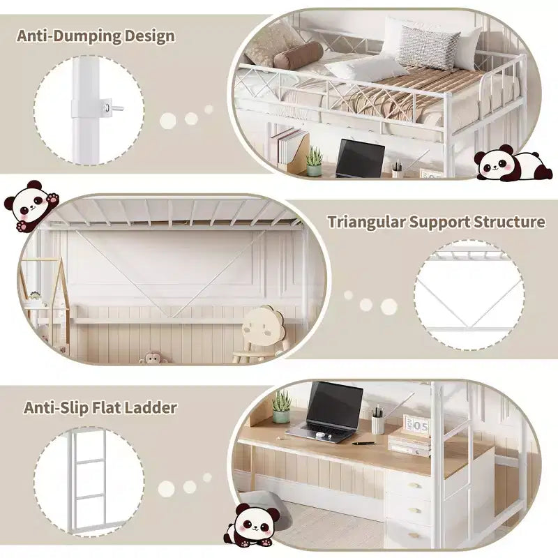 Twin Over Twin Bunk Bed, Full-Surround Guardrail, Heavy Duty All-Metal Frame, Space-Saving Under-Bed Design, 30-Min Assembly, No Box Spring Needed