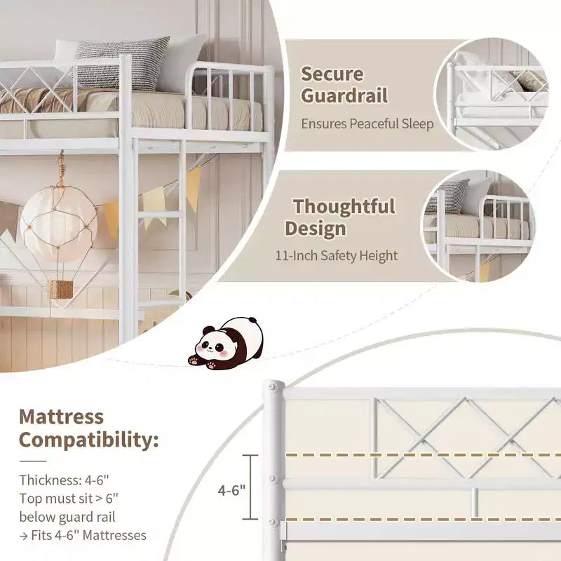 Twin Over Twin Bunk Bed, Full-Surround Guardrail, Heavy Duty All-Metal Frame, Space-Saving Under-Bed Design, 30-Min Assembly, No Box Spring Needed