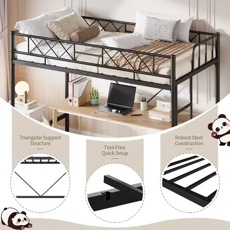 Twin Over Twin Bunk Bed, Full-Surround Guardrail, Heavy Duty All-Metal Frame, Space-Saving Under-Bed Design, 30-Min Assembly, No Box Spring Needed