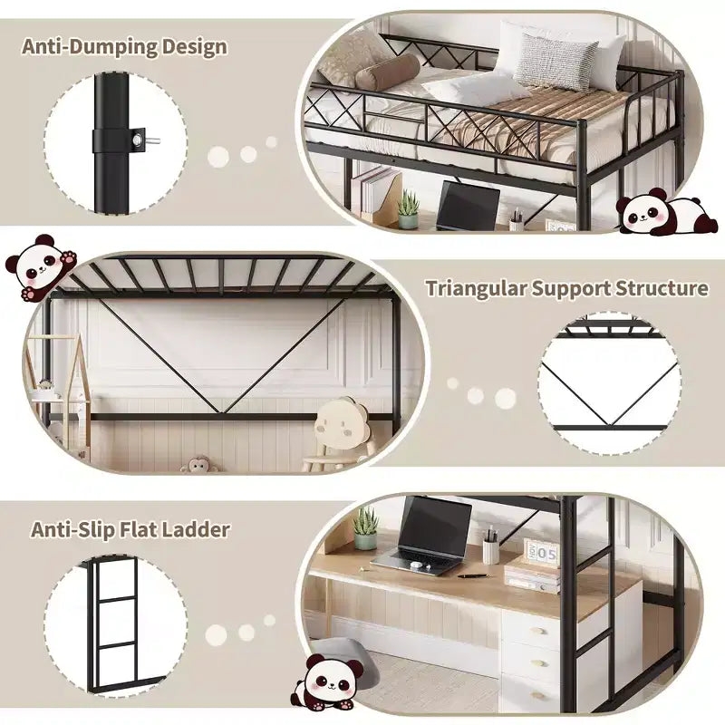 Twin Over Twin Bunk Bed, Full-Surround Guardrail, Heavy Duty All-Metal Frame, Space-Saving Under-Bed Design, 30-Min Assembly, No Box Spring Needed