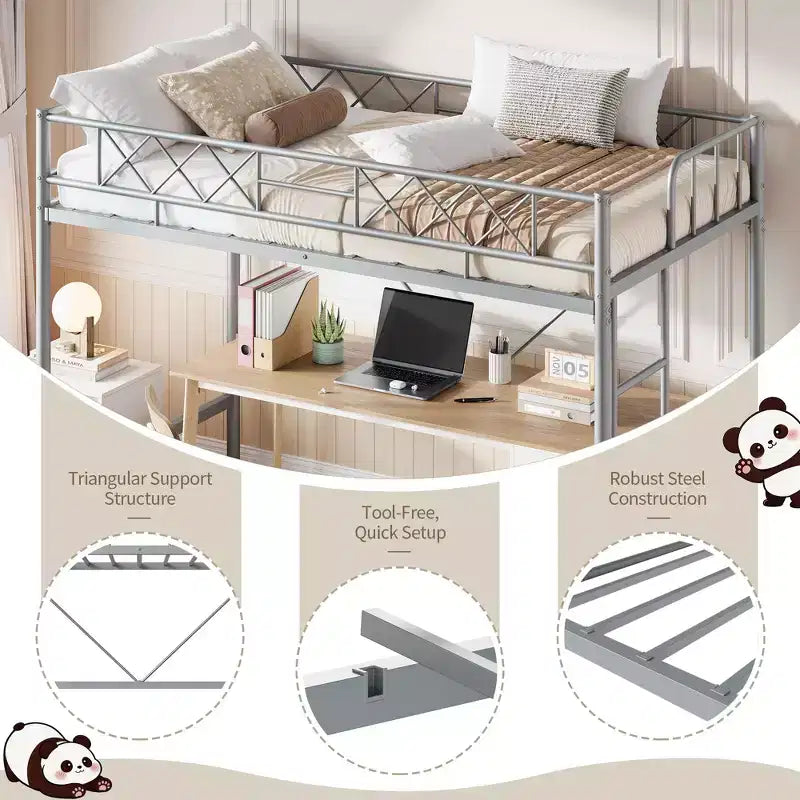 Twin Over Twin Bunk Bed, Full-Surround Guardrail, Heavy Duty All-Metal Frame, Space-Saving Under-Bed Design, 30-Min Assembly, No Box Spring Needed