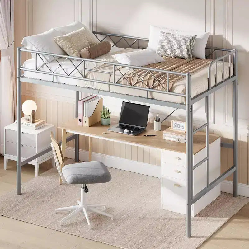 Twin Over Twin Bunk Bed, Full-Surround Guardrail, Heavy Duty All-Metal Frame, Space-Saving Under-Bed Design, 30-Min Assembly, No Box Spring Needed