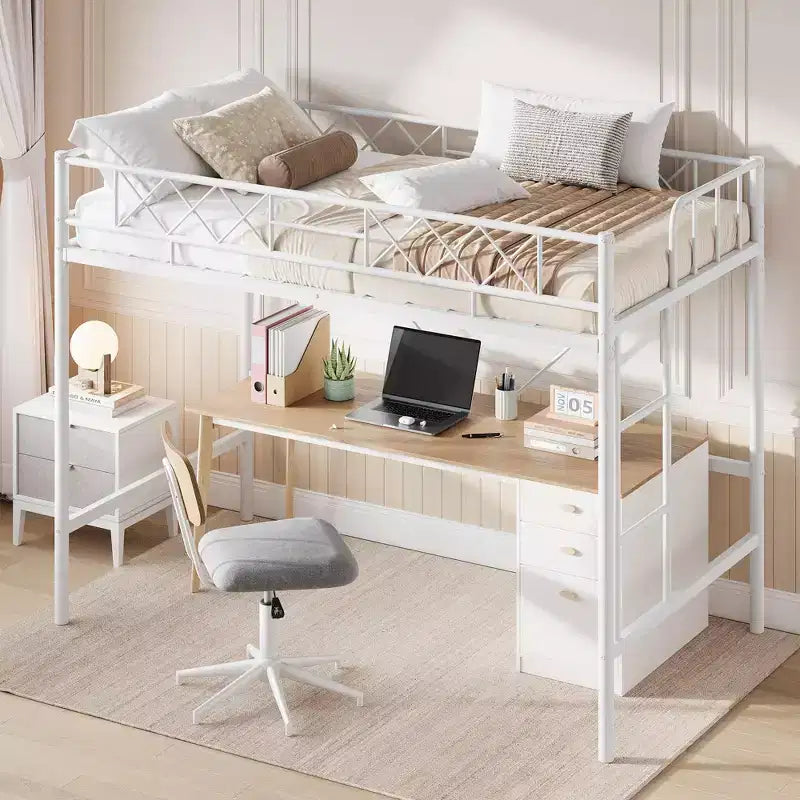 Twin Over Twin Bunk Bed, Full-Surround Guardrail, Heavy Duty All-Metal Frame, Space-Saving Under-Bed Design, 30-Min Assembly, No Box Spring Needed