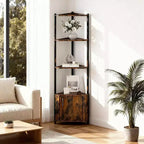 5-Tier Corner Shelf Stand, 58Tall Metal Frame Narrow Bookshelf with Storage Rack, Easy Assembly Display Shelf for Wall Corner, Bedroom, Living Room