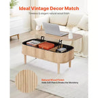 39.4 in Lift Top Coffee Table, Fluted Oval Coffee Table with 3 Hidden Compartment, Mid Century Wooden Oval Center Desk with Storage